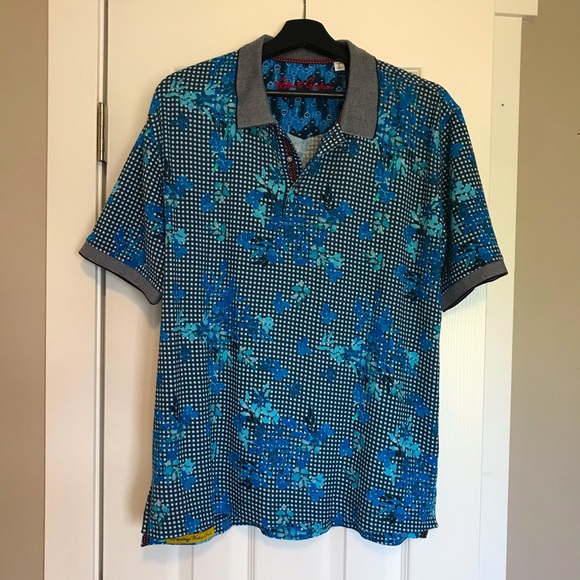 Robert Graham Other - NWT Robert Graham Dirk cotton polo shirt large floral blue